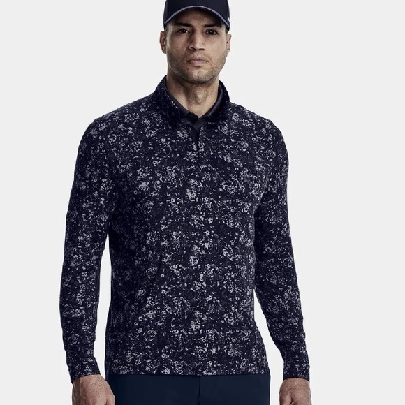Under Armour UA Playoff Printed Stretch LS 1/4Zip UPF50 Active Top Golf Pullover - Picture 1 of 13